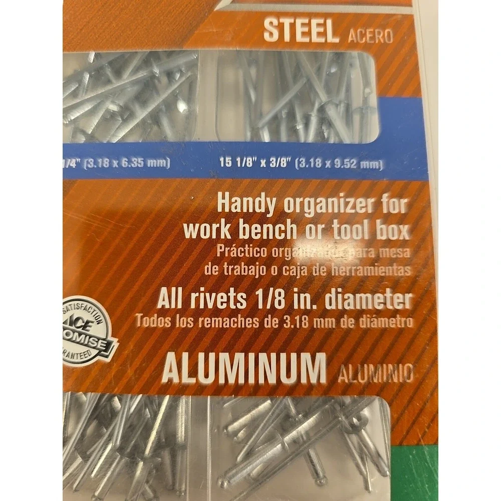 Ace 2014322, 1/8 in. Dia.‎ x 1/8 in. Aluminum, Steel Assorted Rivets 120 pk. FS